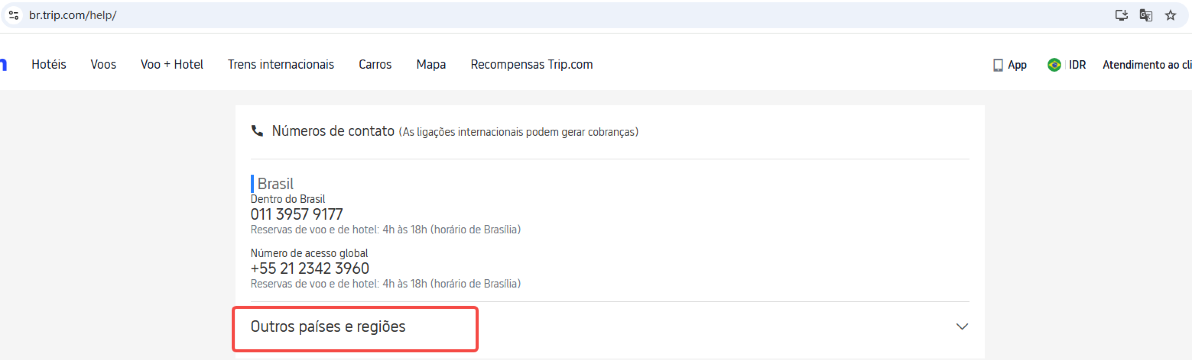 Como encontrar os números de contato da Trip.com para mais regiões