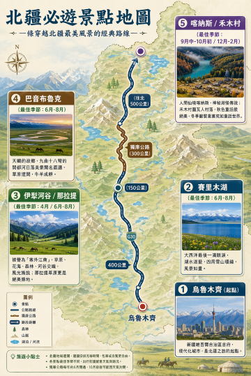北疆必遊景點路線圖