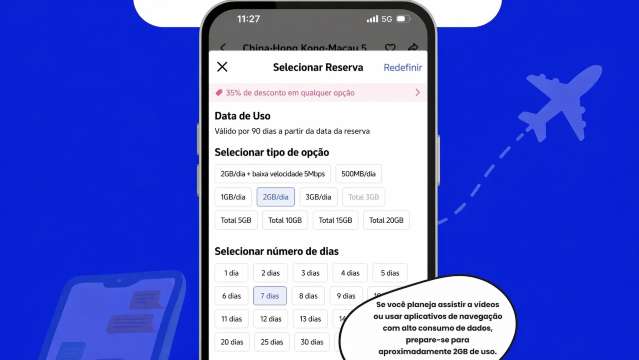  PASSO 2: Escolha seu plano de eSIM para Hong Kong