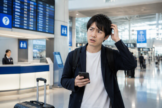 空港で困る男性