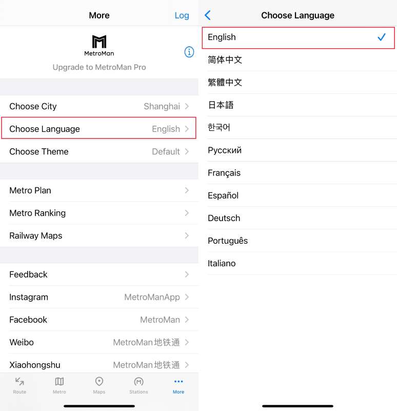 Change language in MetroMan
