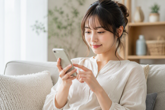 スマホ操作の女性