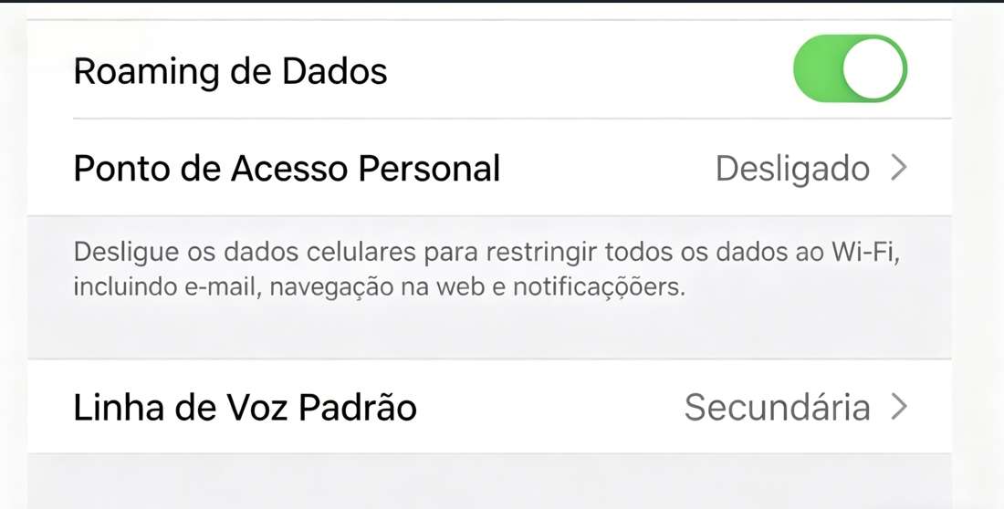 ative o roaming de dados