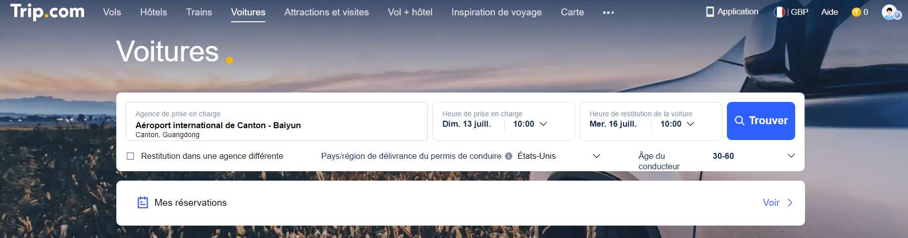 louer une voiture sur trip.com