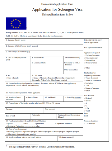 Schengen Visa Application Form