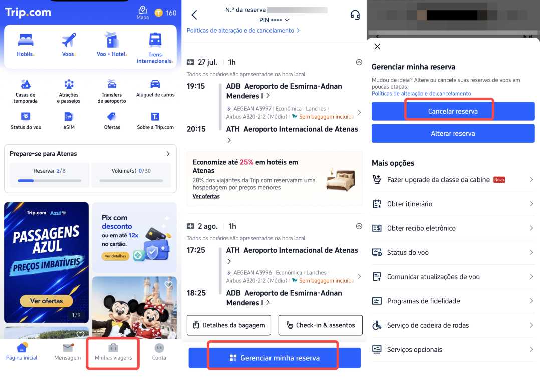 Como alterar ou cancelar uma passagem na Trip.com
