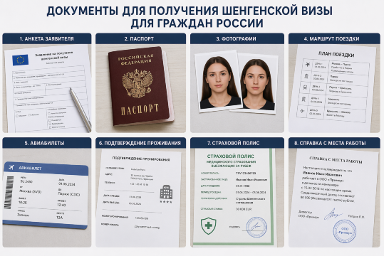 俄罗斯公民申请申根签要求的文件：申请表，护照，照片，旅程行程，机票，居住证明，旅行保险，在职证明