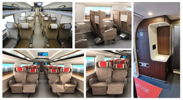 Second class, first class and business class seats on a Chinese high-speed train