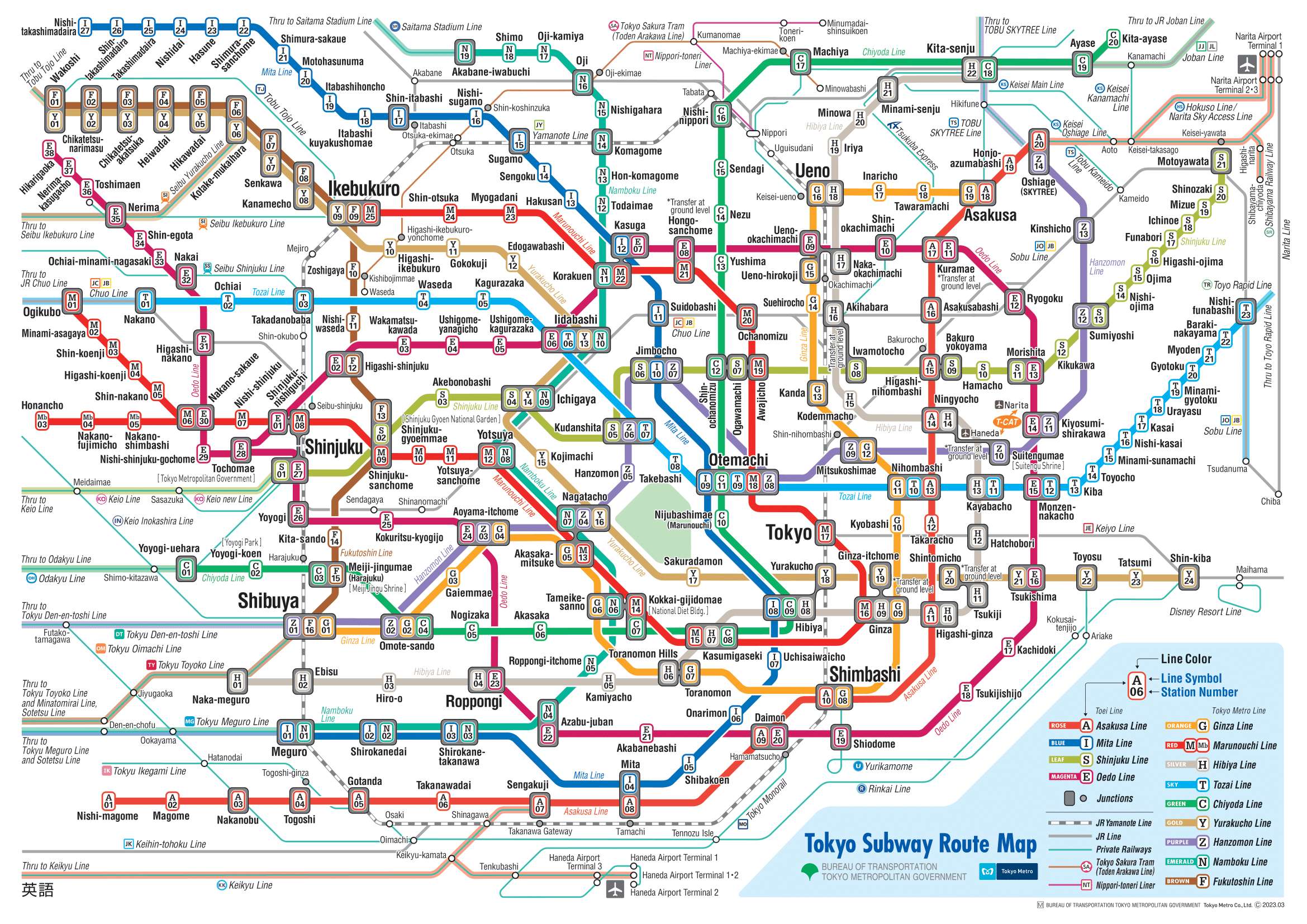 แผนที่รถไฟใต้ดินโตเกียว (Tokyo Metro subway map)