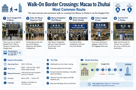 Walk-On Border Crossings: Macau to Zhuhai Most Common Route