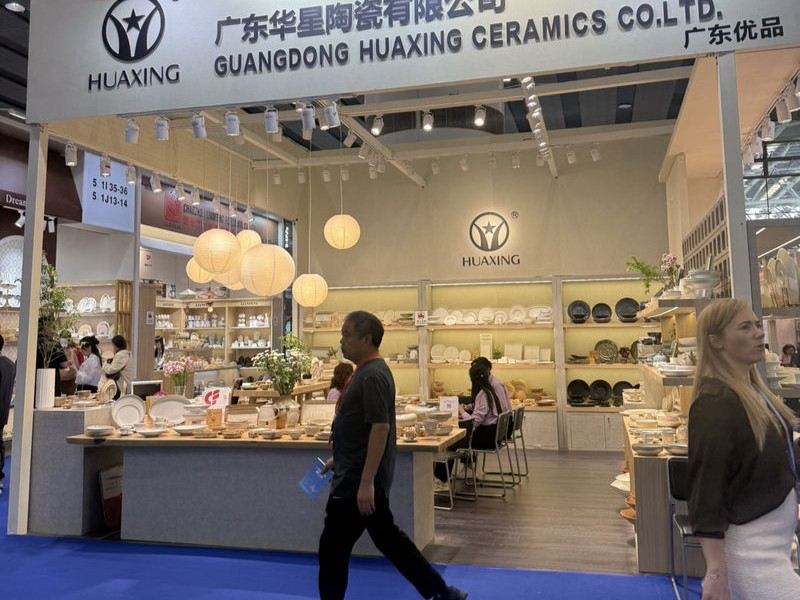 A booth featuring ceramic tableware at the second phase of the Canton Fair