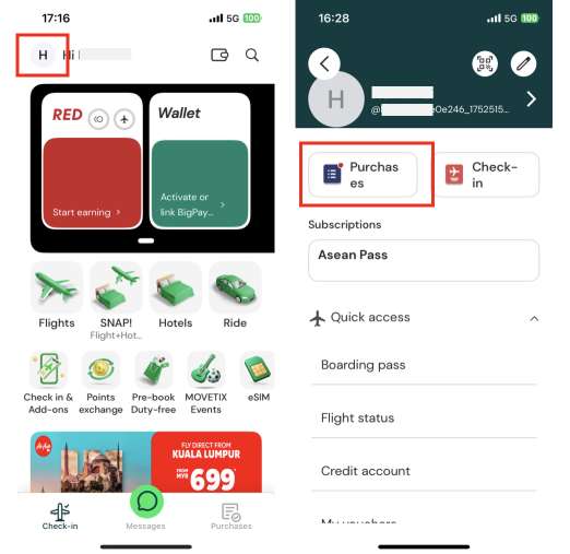 airasia move app account page