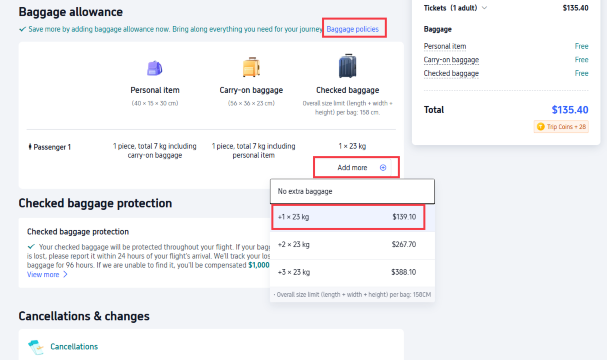 How to Add Cathay Extra Baggage