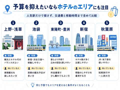 予算を抑えたいならホテルのエリアにも注目する