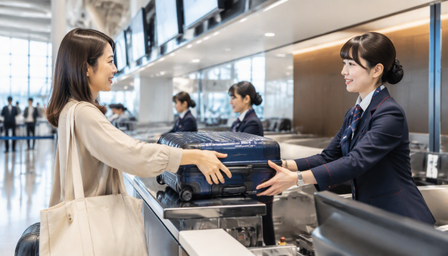 空港で荷物を渡す人