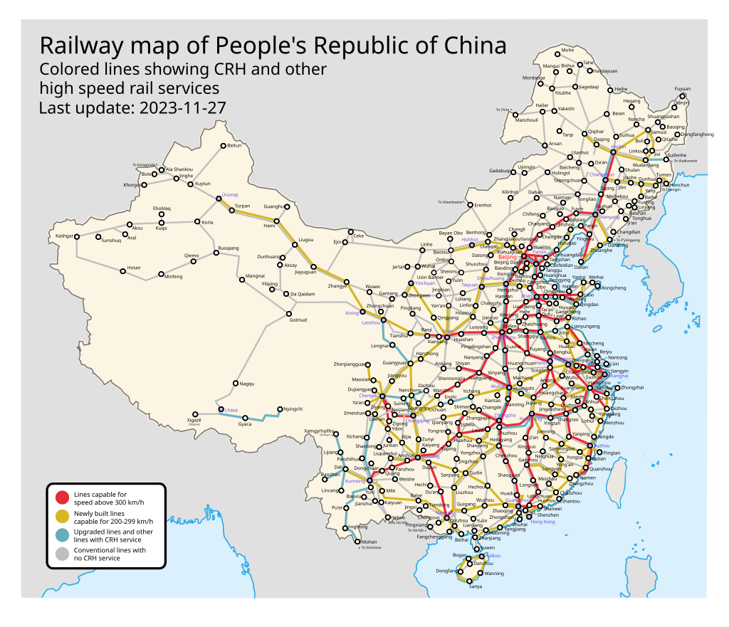 Carte du train à grande vitesse en Chine
