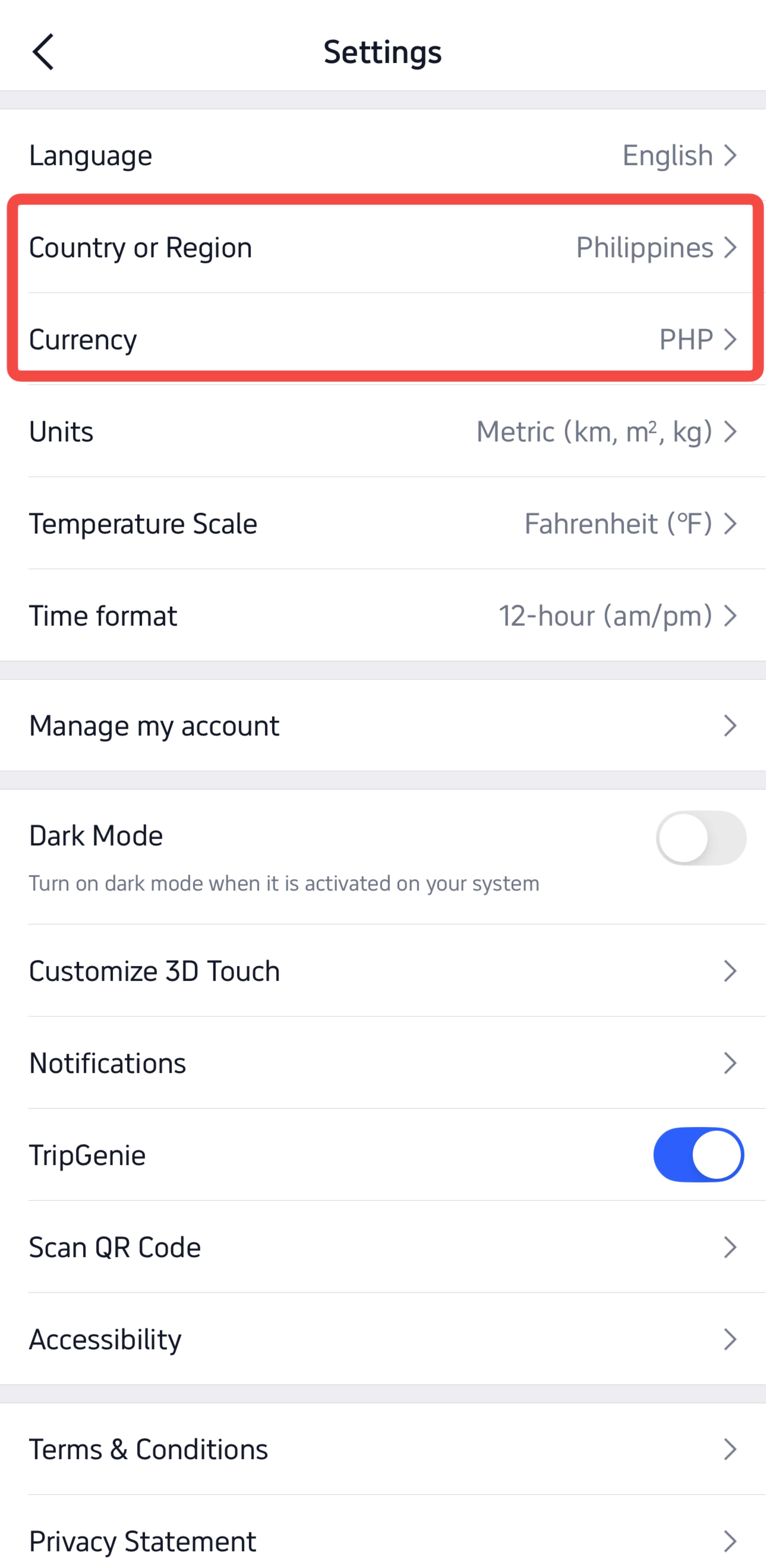 Trip.com App Set Your Currency and Country