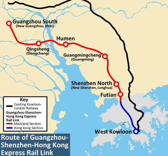 High-Speed Rail Route Map | Guangzhou–Shenzhen–Hong Kong High-Speed Rail