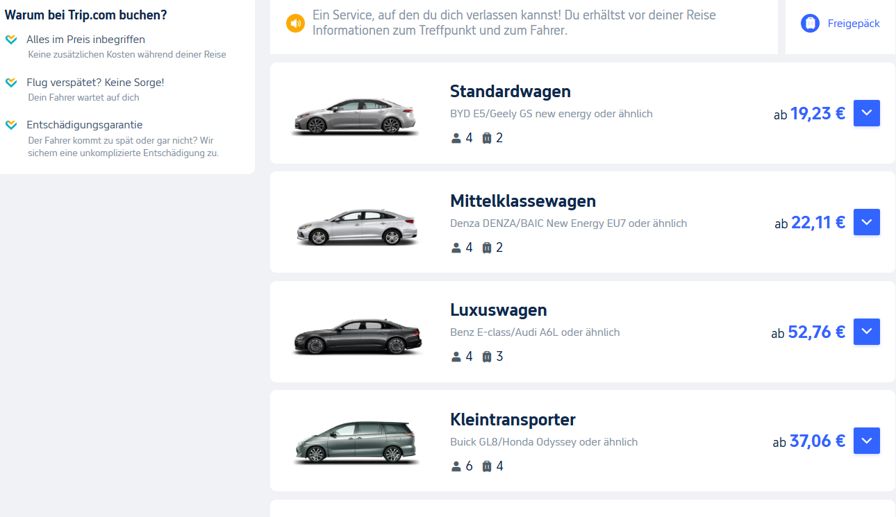 Standard-, Mittelklasse- oder Luxuswagen