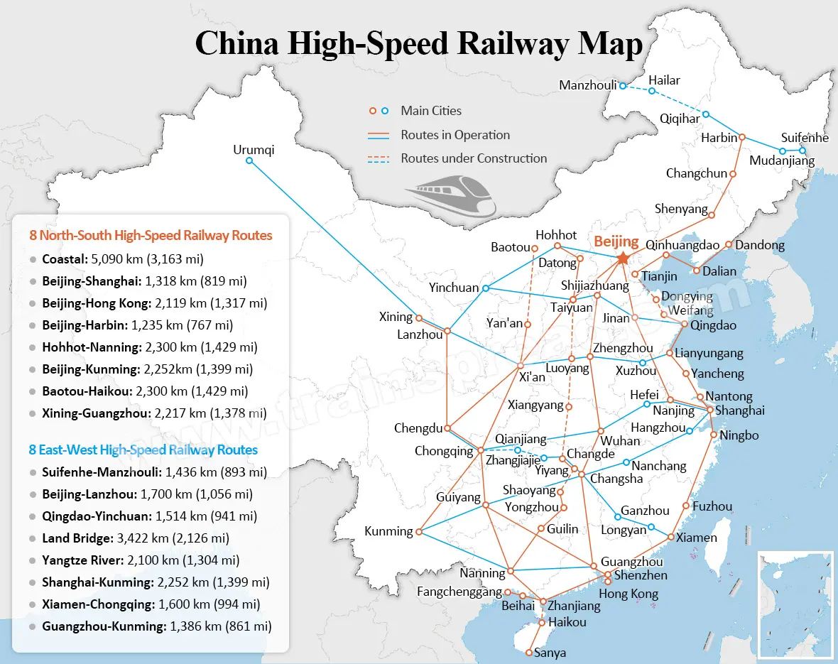 High-Speed Rail Route Map | Distribution of China’s High-Speed Rail Routes