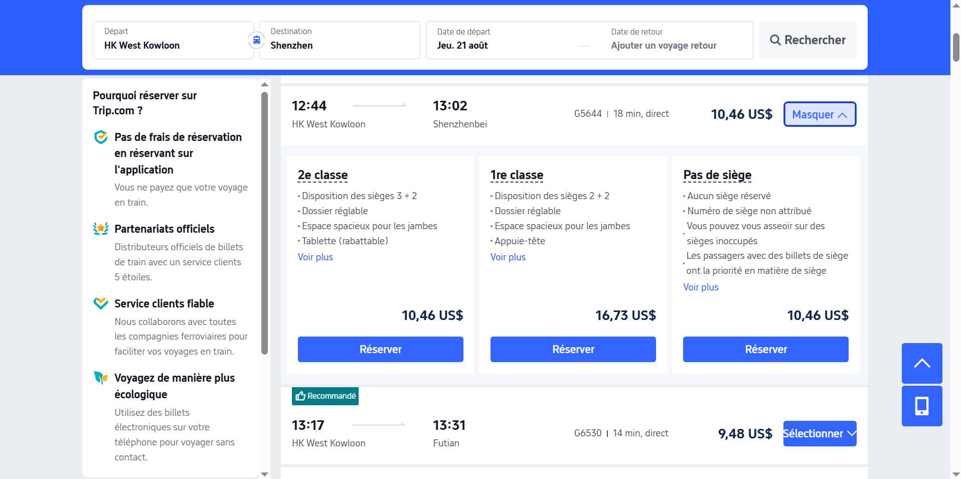 reserver billrt de train avec trip.com
