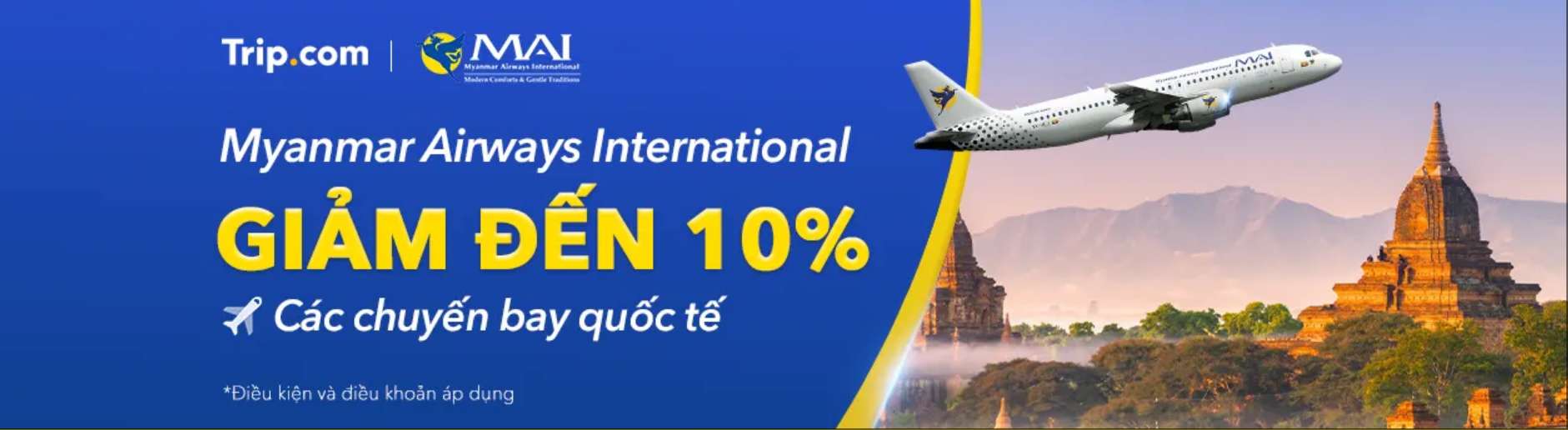 Trip.com Mã ưu đãi: Ưu đãi độc quyền từ MYANMAR AIRWAYS INTERNATIONAL
