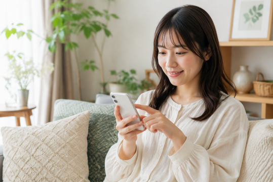 スマホ操作の女性