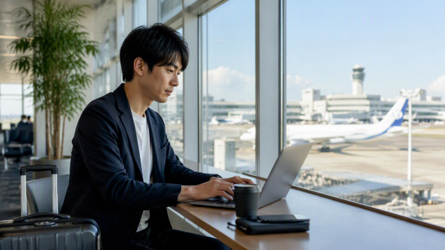 空港でPC操作