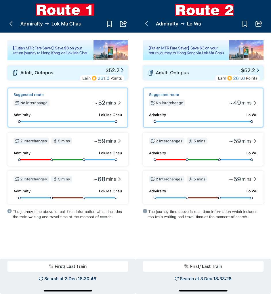 Hong Kong to Shenzhen MTR Routes