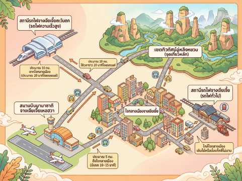 แผนที่จางเจียเจี้ย: ตัวเมือง สนามบิน และอู่หลิงหยวน