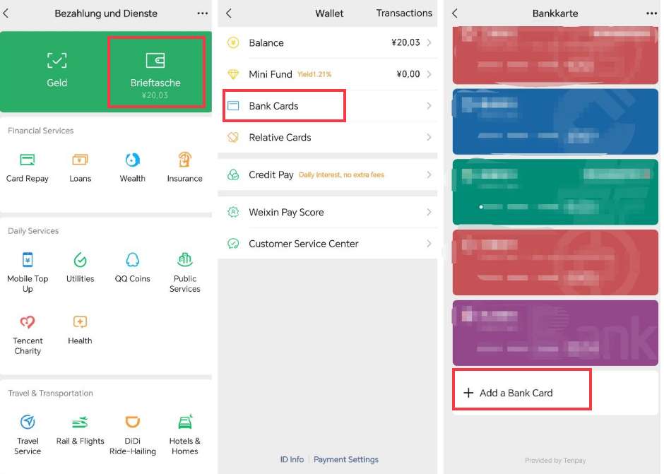 Wie kann ich meine Bankkarte mit WeChat Pay verbinden?