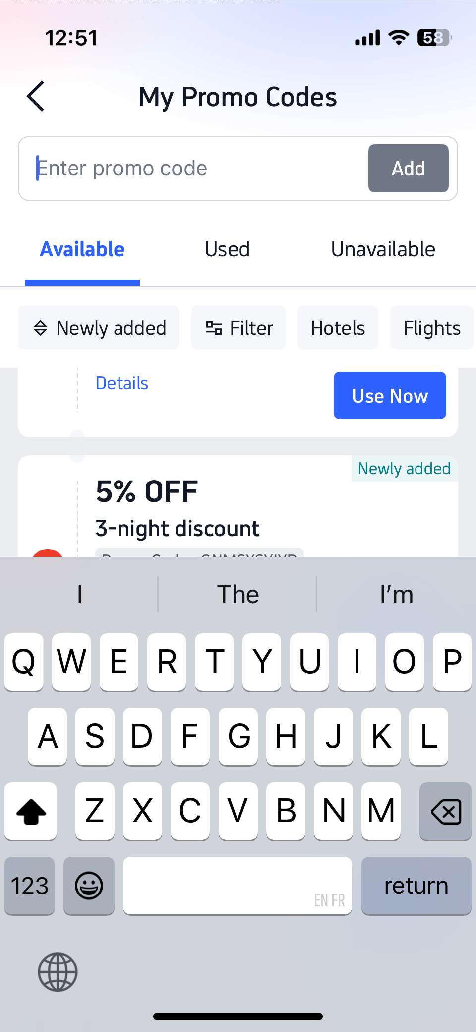 trip.com app promo code page