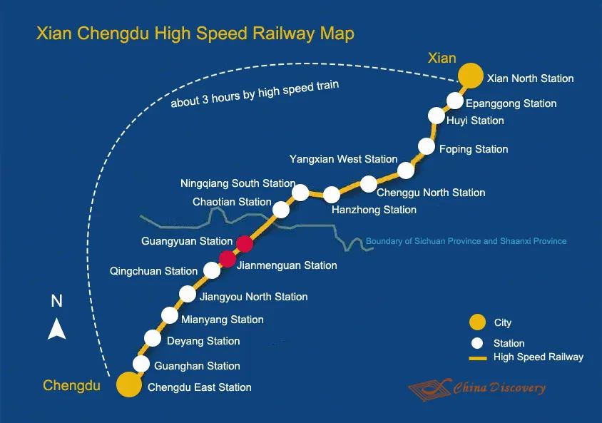 bản đồ Tây An đến Thành Đô