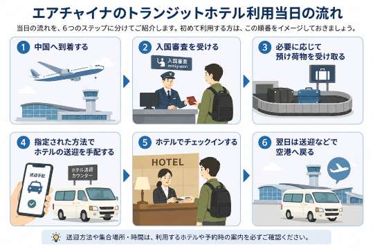 エアチャイナのトランジットホテルの利用の流れ