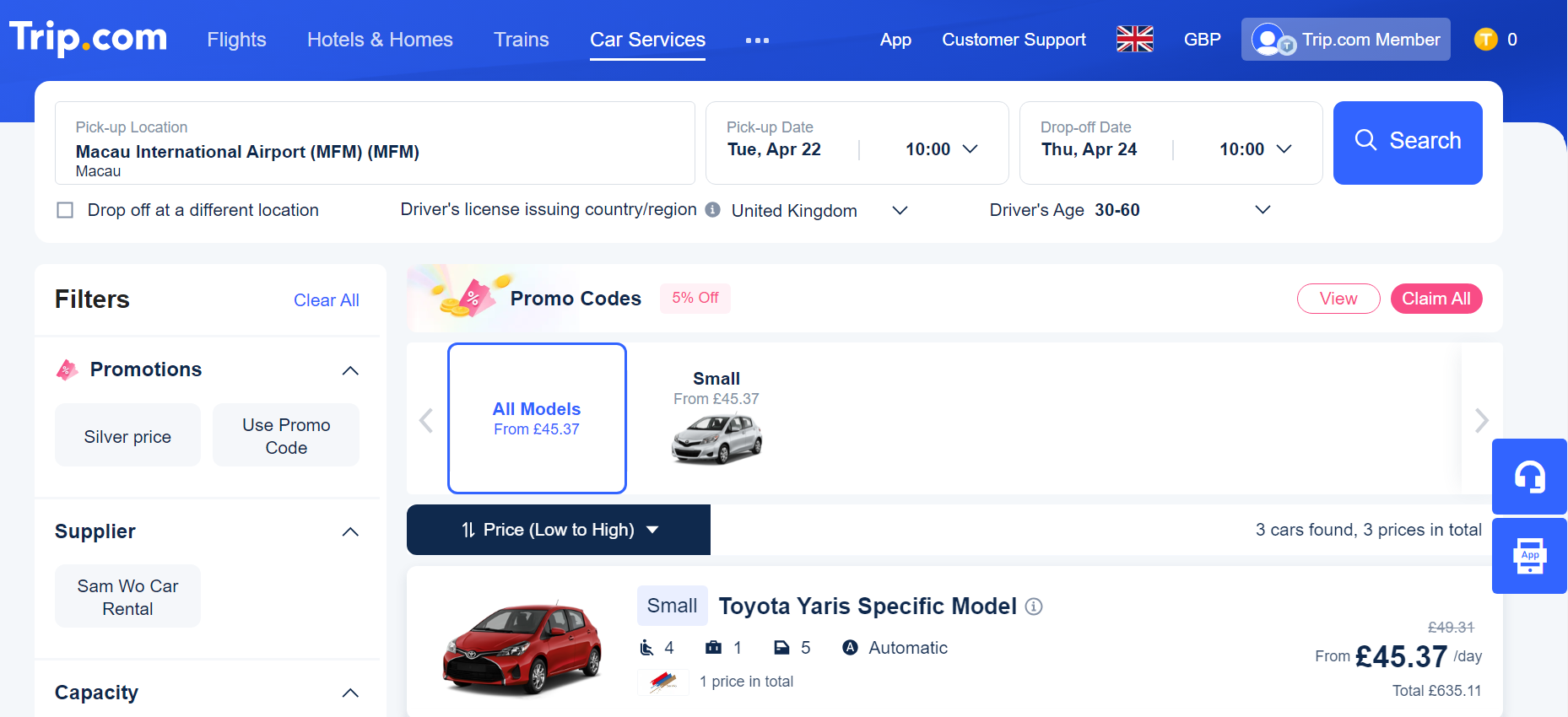 Book a Car Hire on Trip.com