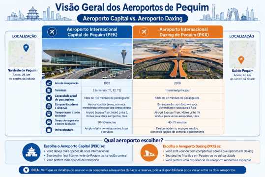 Visão geral dos aeroportos de Pequim: Capital (PEK) vs. Daxing (PKX)