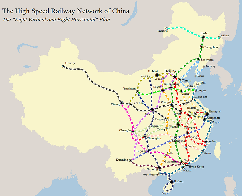 Carte du train à grande vitesse en Chine