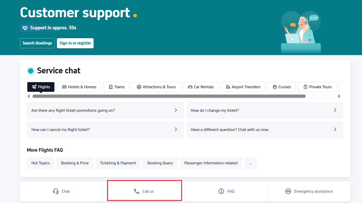 Select "Call Us" to get detailed info of the contact numbers