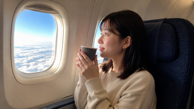 機内でコーヒー