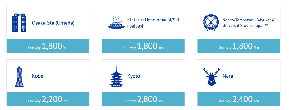 Fahrpreise für den Limousine Bus vom Flughafen Kansai in die Stadt