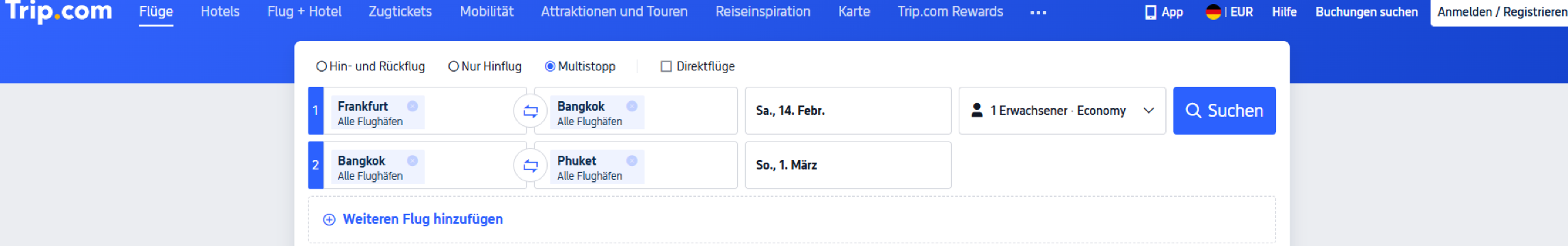 Multistopp-Flüge auf Trip.com buchen