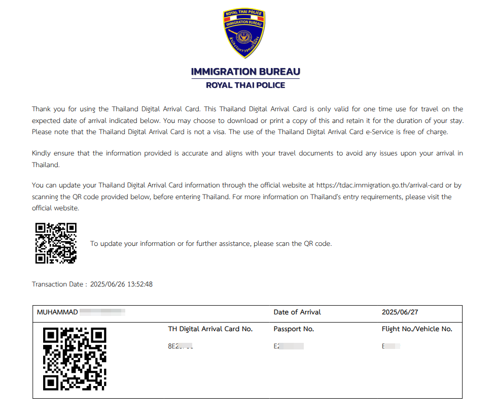 thailand arrival card form