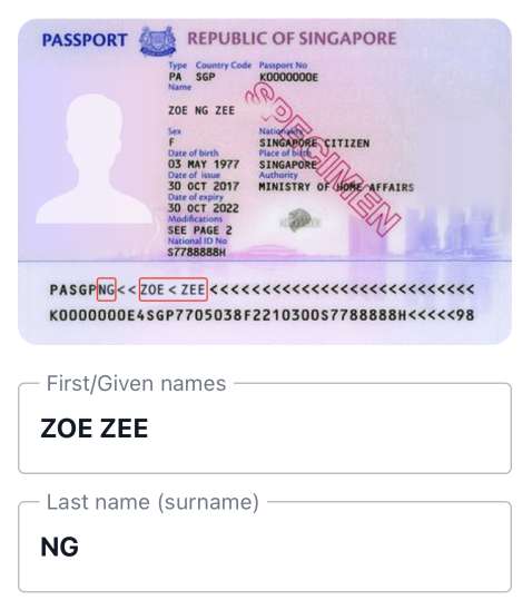 passport example and name input