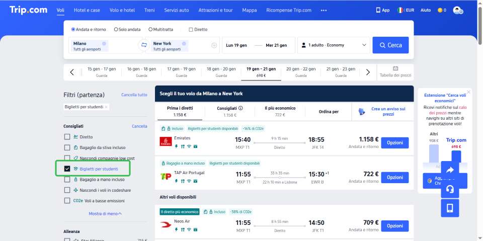 Come ottenere lo sconto per studenti di Trip.com
