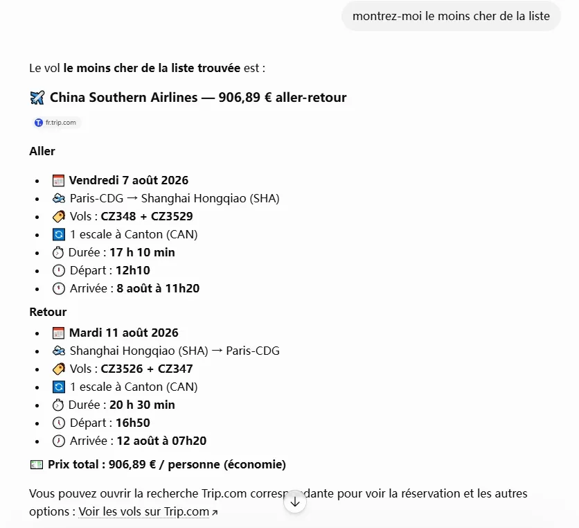 vols paris a shanghai honqiao