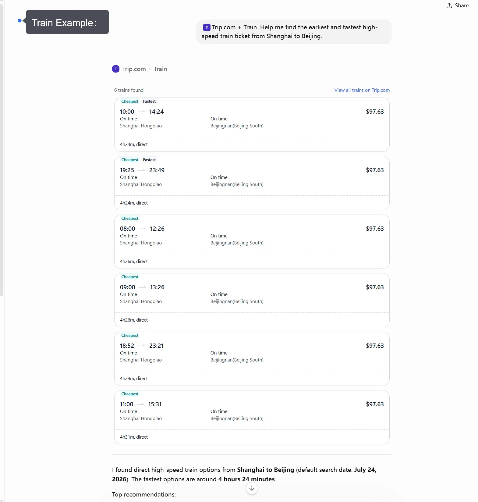 How do I compare flight and train options after the first search?