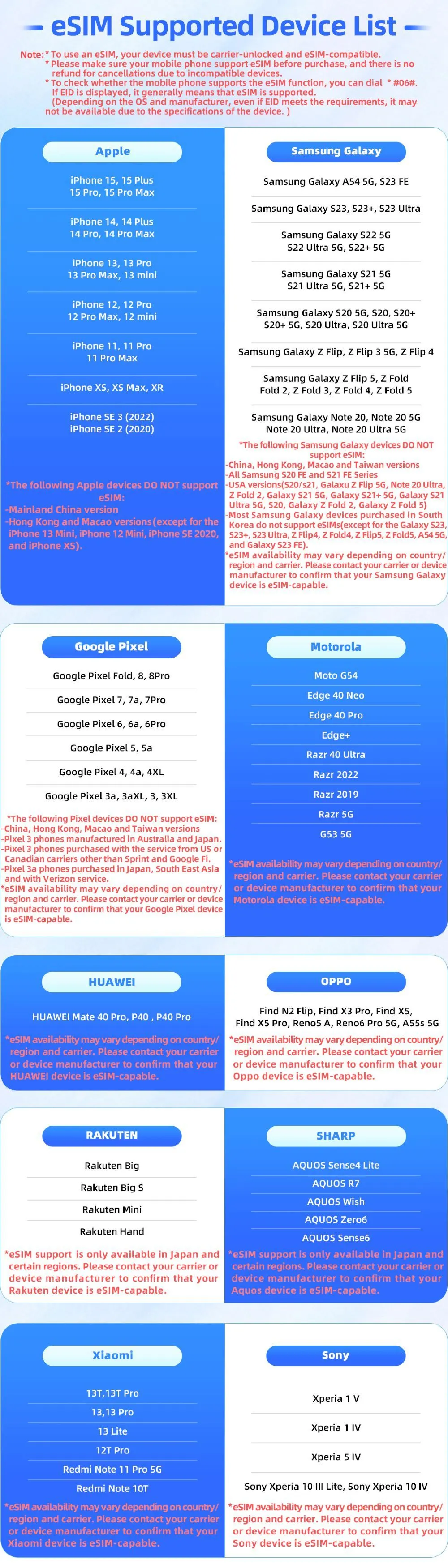 eSIM compatible models