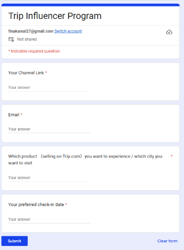 Trip.com Affiliate Program Form