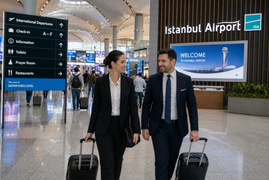business passengers at istanbul airport