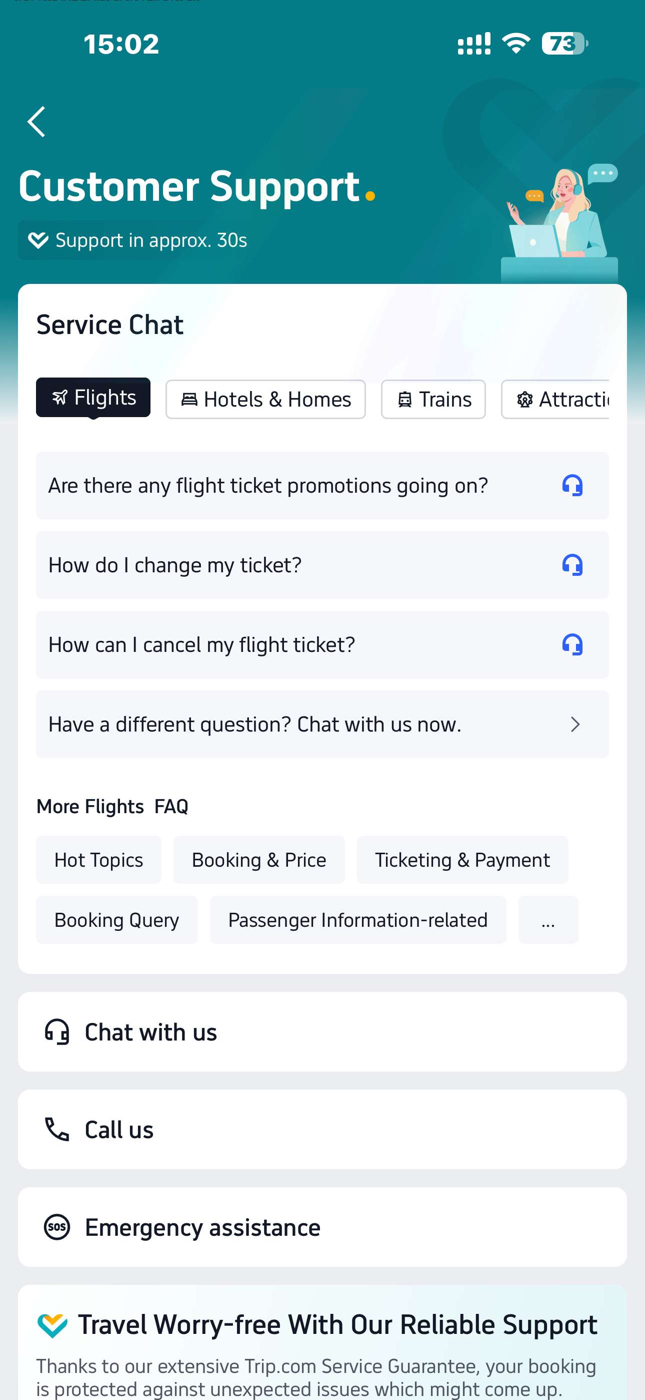 Access the mobile interface for customer service